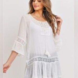 Cupshe Cream Ruffled Tunic with Tiered Bell Sleeves